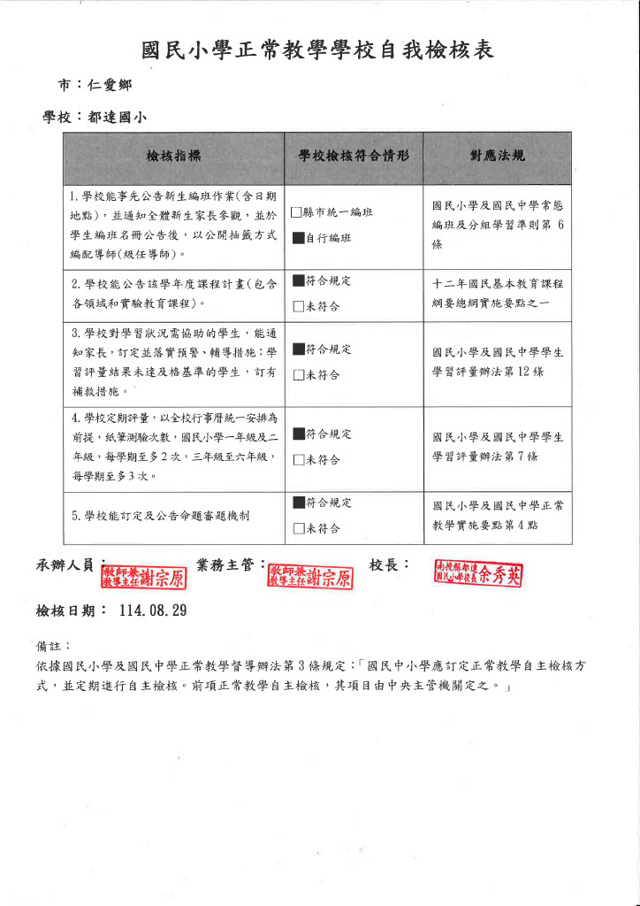 正常教學檢核表